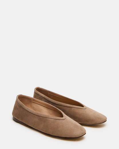 LENI Taupe Suede Square-Toe Ballet Women's Flat - Steve Madden