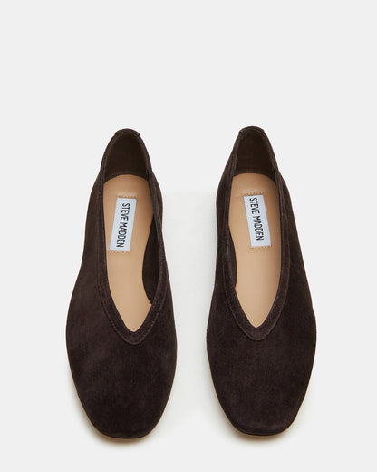 LENI Brown Suede Square-Toe Ballet Women's Flat - Steve Madden