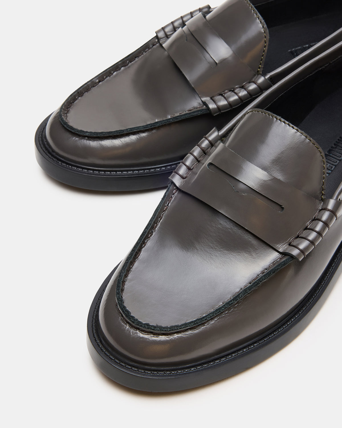 MADISON Grey Leather Women's Penny Loafer - Steve Madden