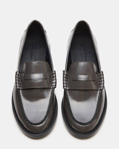 MADISON Grey Leather Women's Penny Loafer - Steve Madden