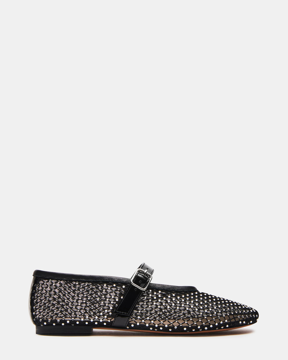 DREAMING Black Mesh Rhinestone Mary Jane | Women's Flats - Steve Madden