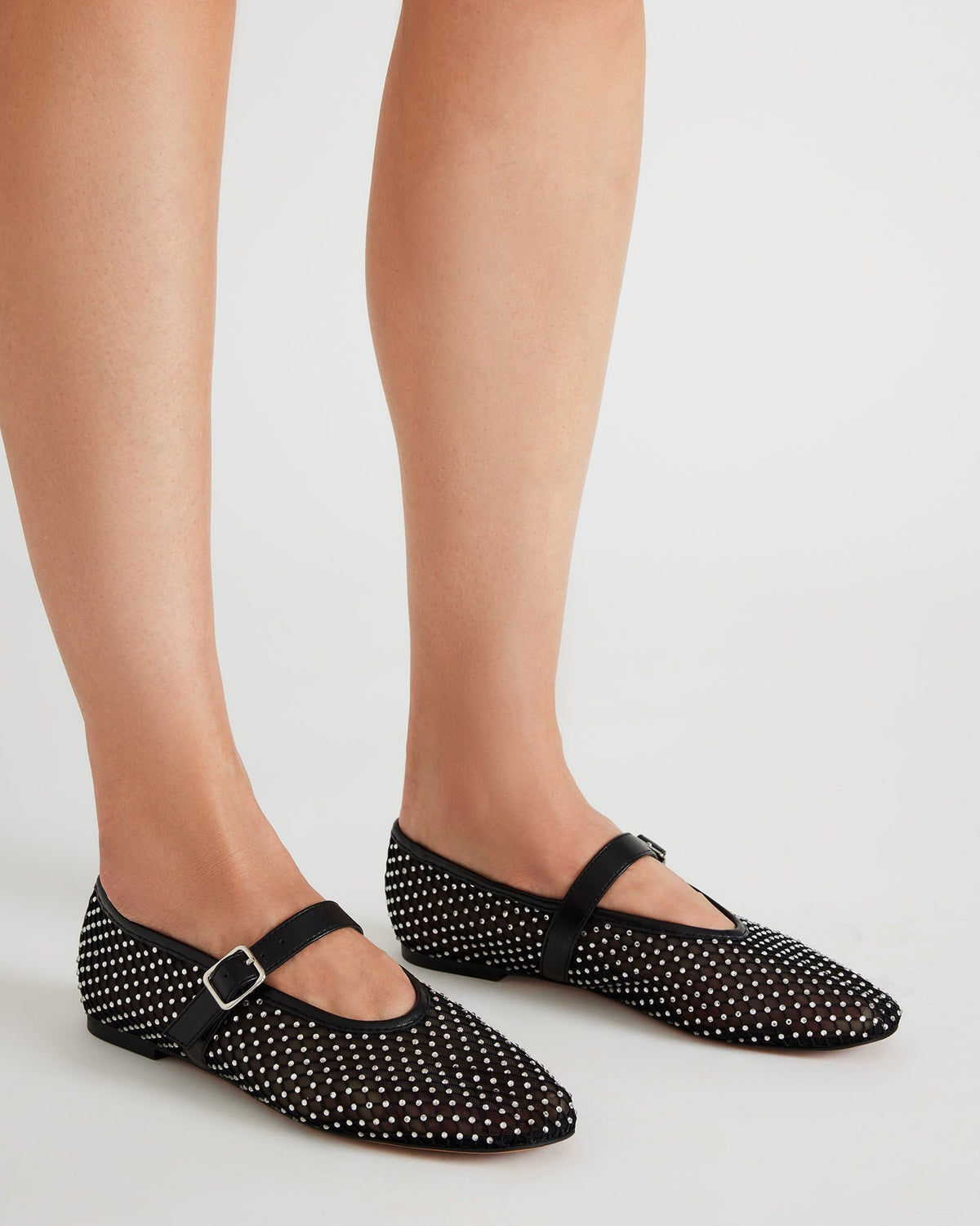 DREAMING Black Mesh Rhinestone Mary Jane | Women's Flats - Steve Madden
