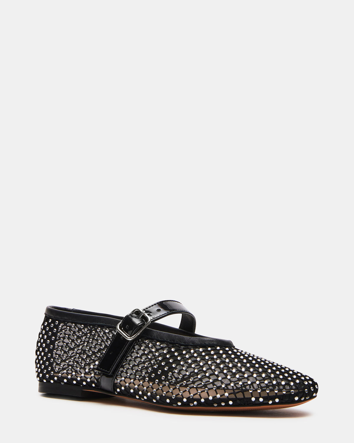 DREAMING Black Mesh Rhinestone Mary Jane | Women's Flats - Steve Madden