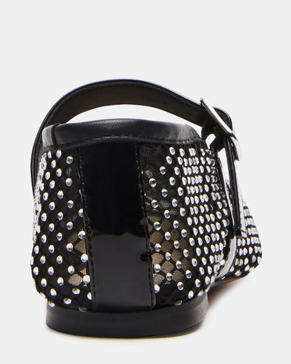 DREAMING Black Mesh Rhinestone Mary Jane | Women's Flats - Steve Madden