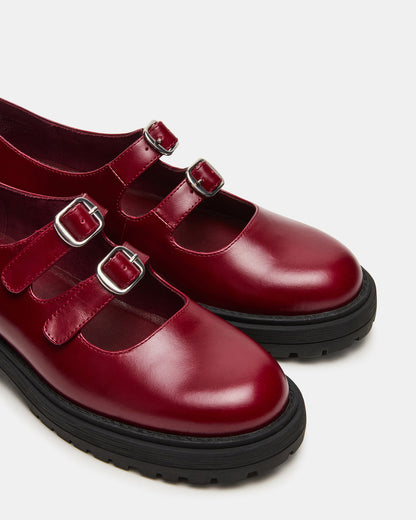 ALBA Burgundy Leather Platform Lug Mary Jane Women's Loafer - Steve Madden