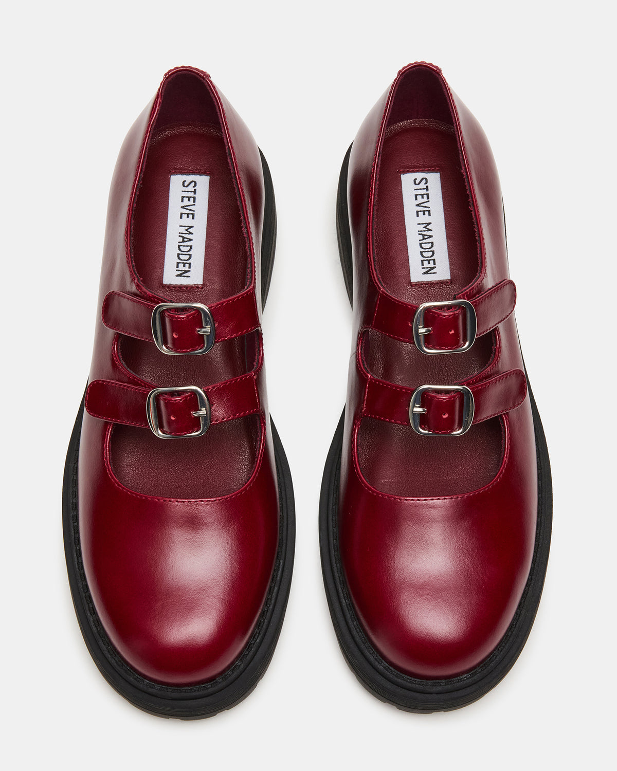ALBA Burgundy Leather Platform Lug Mary Jane Women's Loafer - Steve Madden