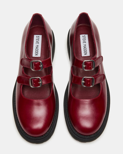ALBA Burgundy Leather Platform Lug Mary Jane Women's Loafer - Steve Madden