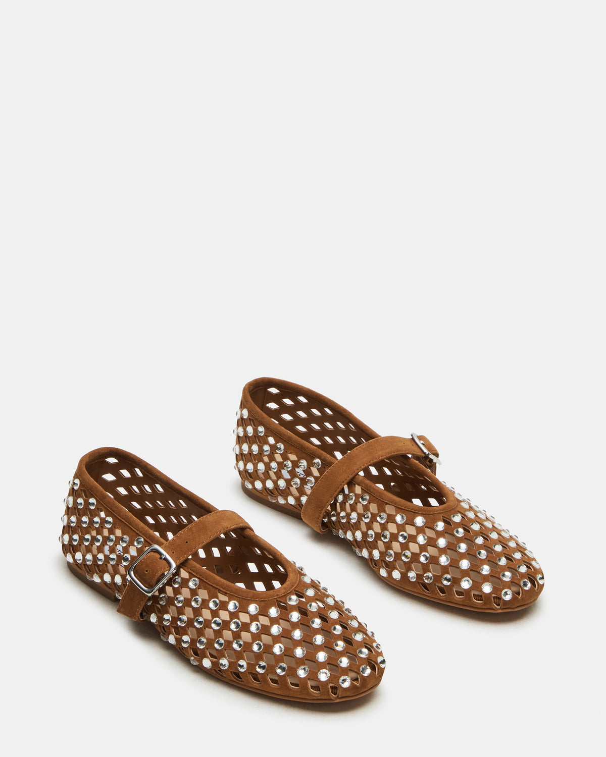 DREAMING Chestnut Suede Rhinestones Women's Mary Jane Flats - Steve Madden