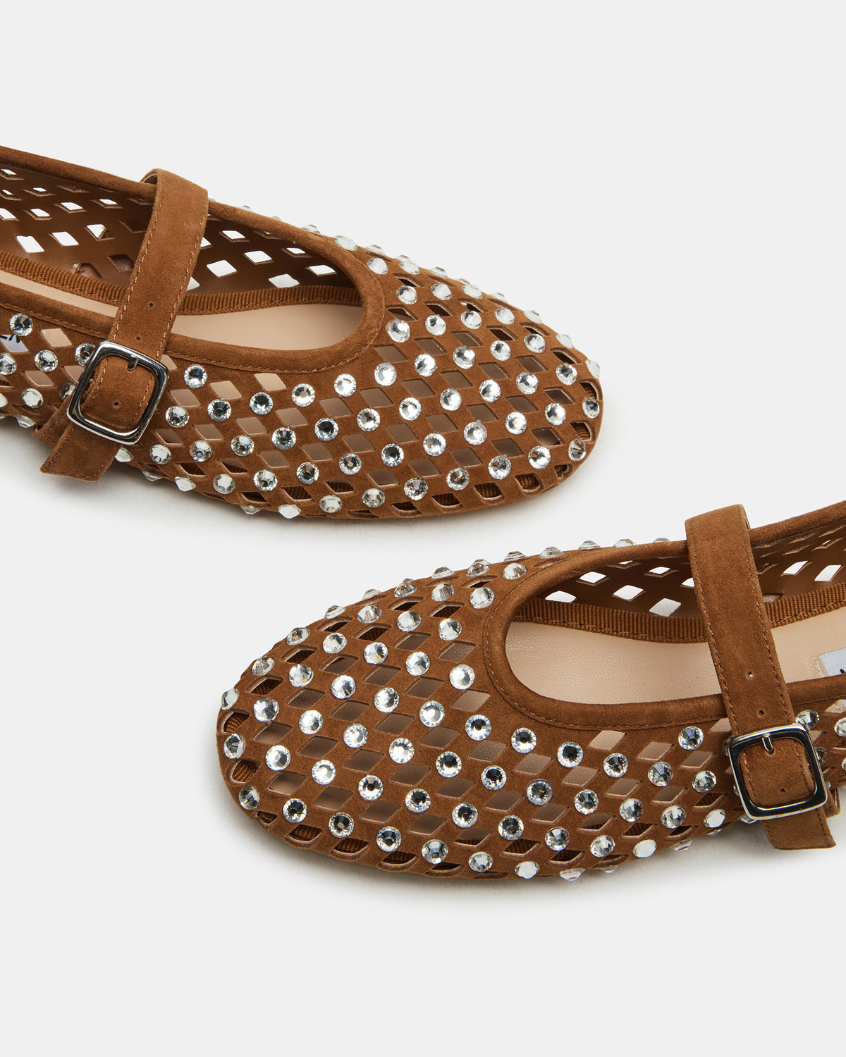 DREAMING Chestnut Suede Rhinestones Women's Mary Jane Flats - Steve Madden