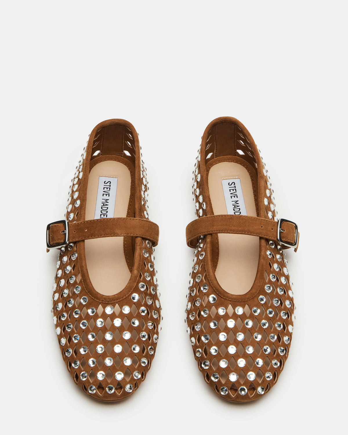 DREAMING Chestnut Suede Rhinestones Women's Mary Jane Flats - Steve Madden