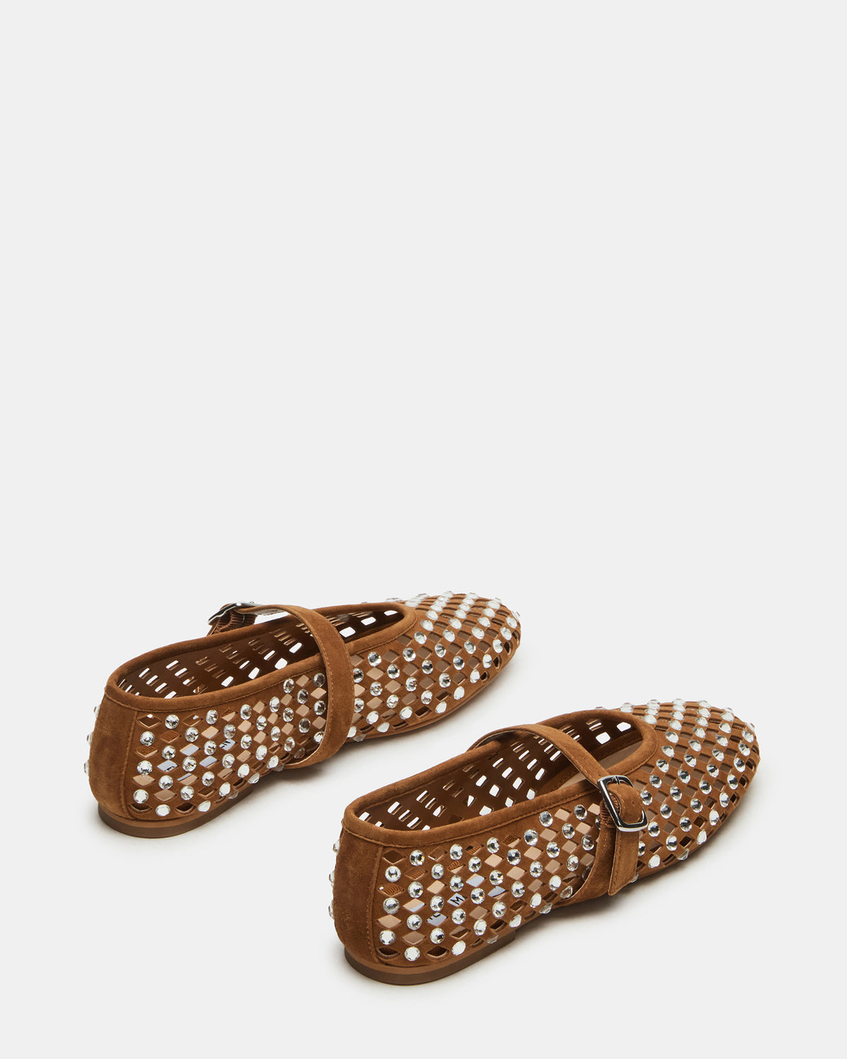 DREAMING Chestnut Suede Rhinestones Women's Mary Jane Flats - Steve Madden