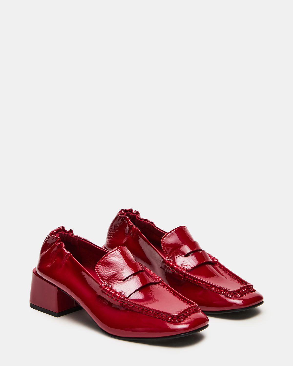 ESTEE Red Crinkle Patent Square-Toe Heeled Women's Loafer - Steve Madden