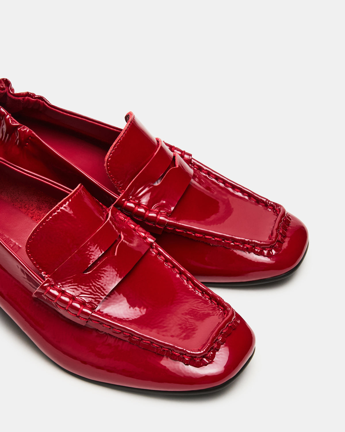 ESTEE Red Crinkle Patent Square-Toe Heeled Women's Loafer - Steve Madden