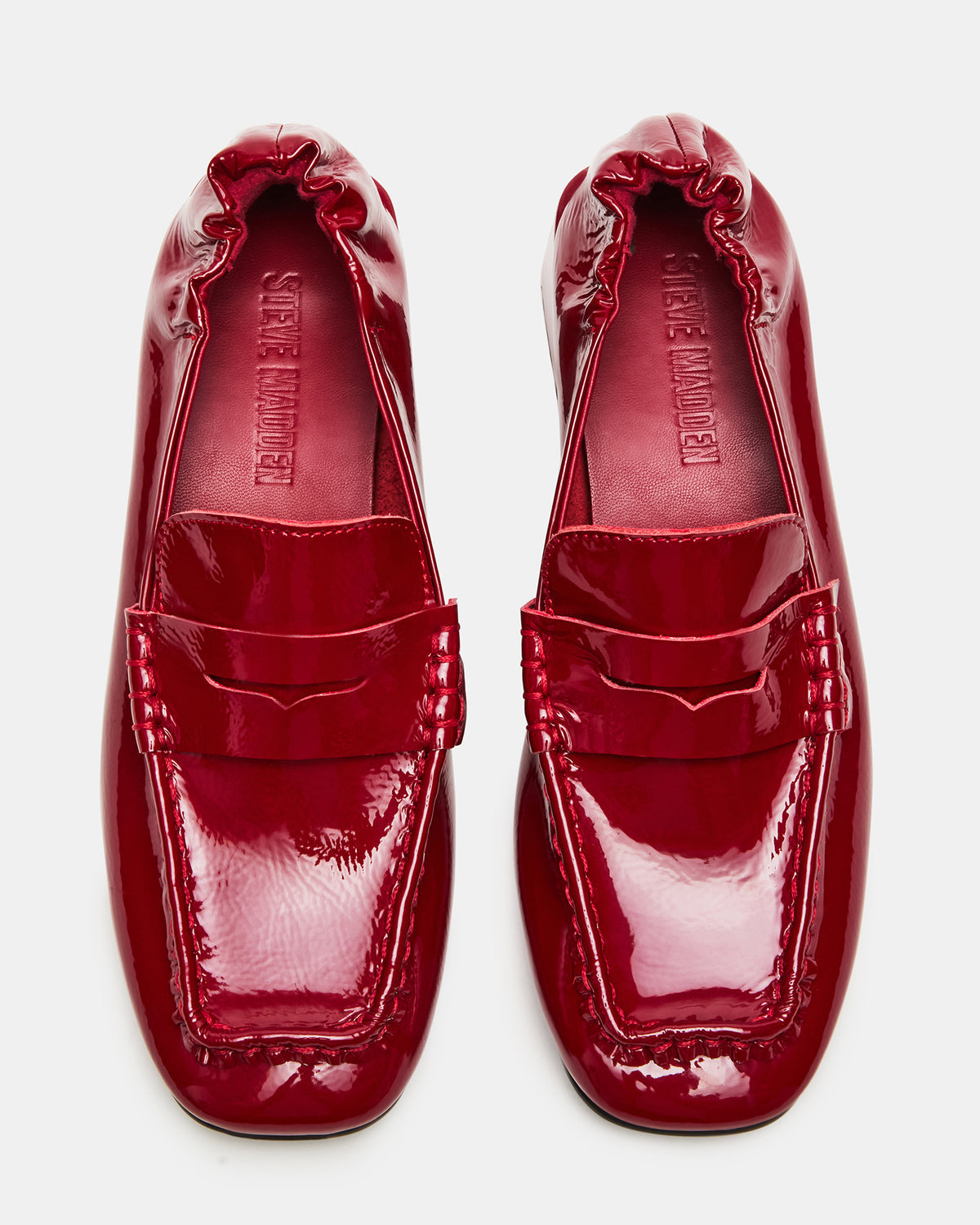 ESTEE Red Crinkle Patent Square-Toe Heeled Women's Loafer - Steve Madden