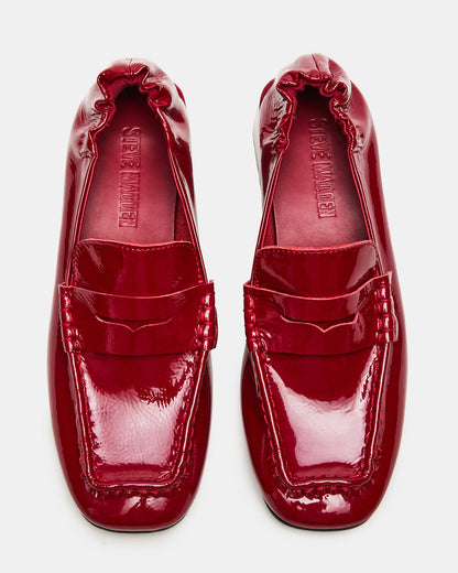 ESTEE Red Crinkle Patent Square-Toe Heeled Women's Loafer - Steve Madden
