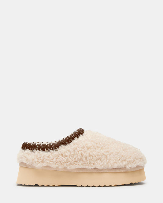 SELENA Faux Shearling Women's Natural Slip-On Mule Flat - Steve Madden