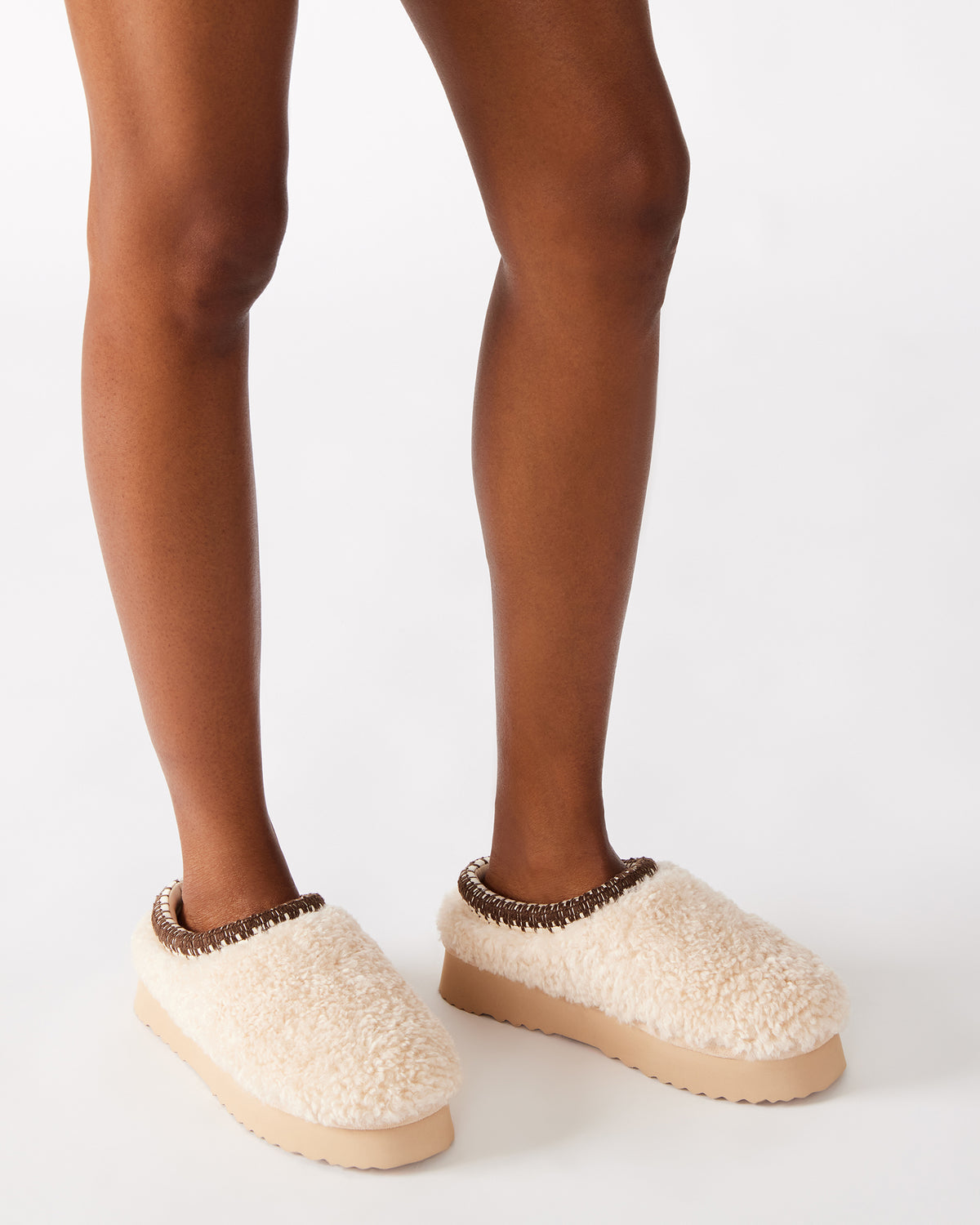 SELENA Faux Shearling Women's Natural Slip-On Mule Flat - Steve Madden