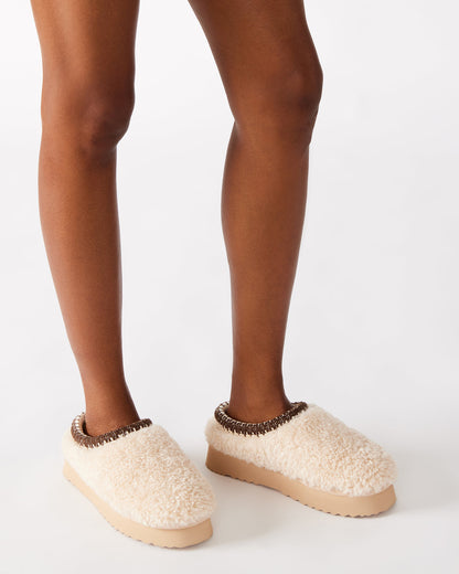 SELENA Faux Shearling Women's Natural Slip-On Mule Flat - Steve Madden