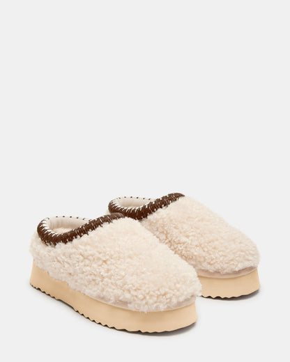 SELENA Faux Shearling Women's Natural Slip-On Mule Flat - Steve Madden