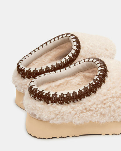 SELENA Faux Shearling Women's Natural Slip-On Mule Flat - Steve Madden