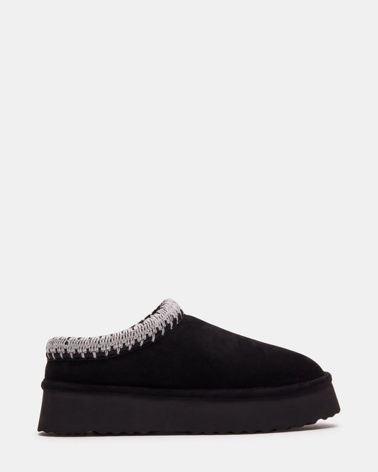 SELENA Black Suede Women's Natural Slip-On Mule Flat - Steve Madden