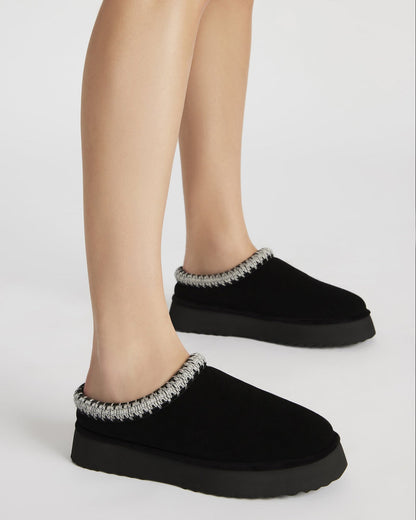 SELENA Black Suede Women's Natural Slip-On Mule Flat - Steve Madden