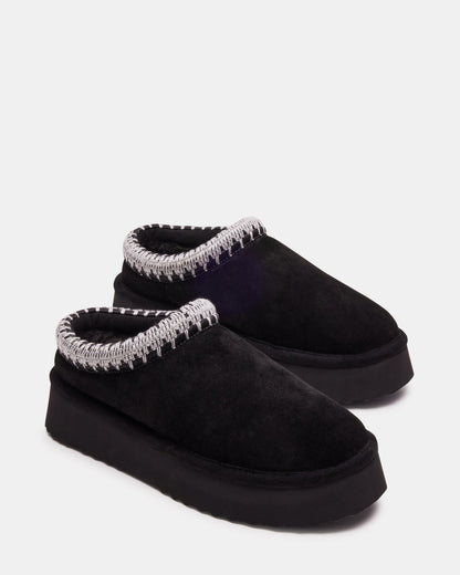 SELENA Black Suede Women's Natural Slip-On Mule Flat - Steve Madden