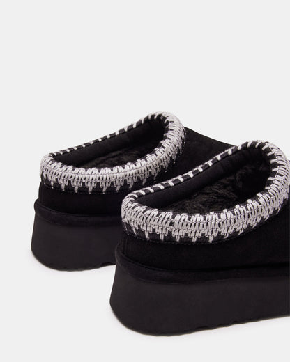SELENA Black Suede Women's Natural Slip-On Mule Flat - Steve Madden