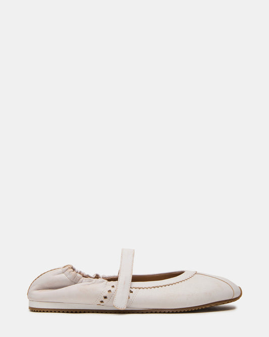 ANAYA White Distressed Mary Jane Ballet Women's Flat - Steve Madden