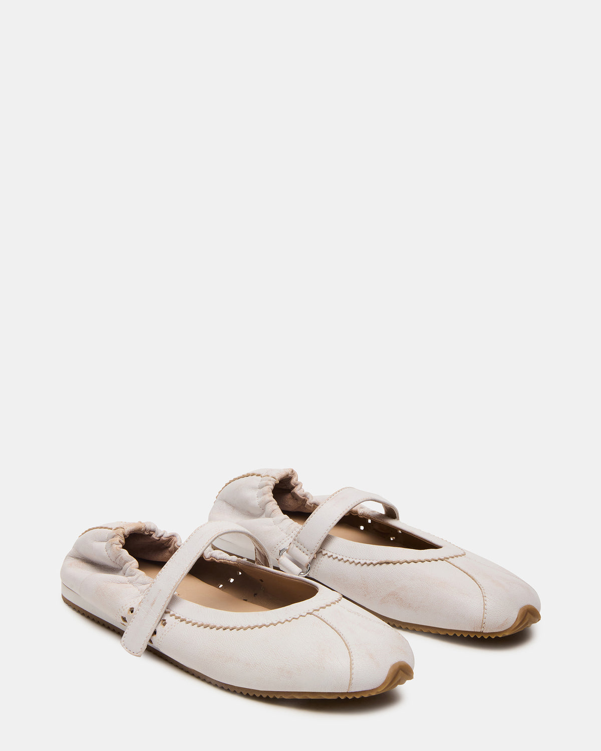 ANAYA White Distressed Mary Jane Ballet Women's Flat - Steve Madden