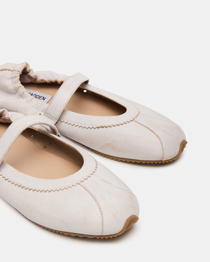 ANAYA White Distressed Mary Jane Ballet Women's Flat - Steve Madden