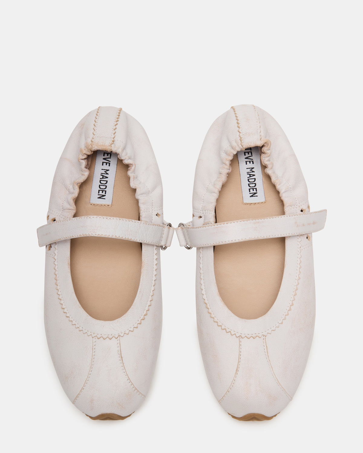 ANAYA White Distressed Mary Jane Ballet Women's Flat - Steve Madden