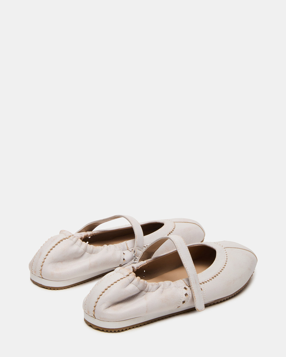 ANAYA White Distressed Mary Jane Ballet Women's Flat - Steve Madden