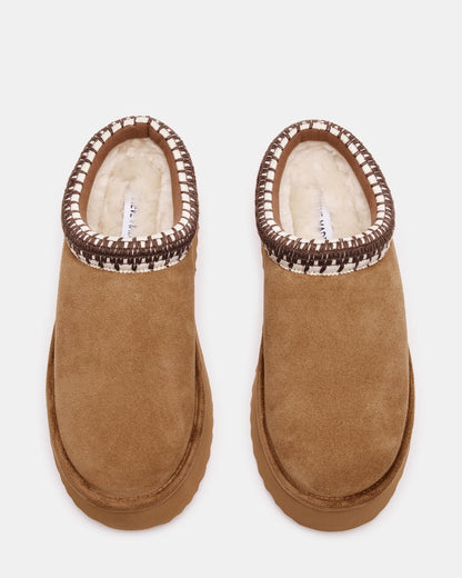 SELENA Chestnut Suede Women's Natural Slip-On Mule Flat - Steve Madden
