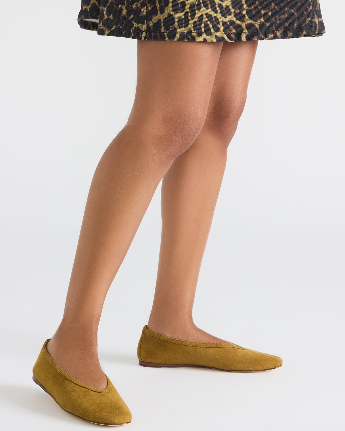 LENI Mustard Suede Square-Toe Ballet Women's Flat - Steve Madden