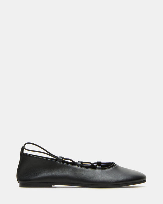 BOMBSHELL Black Leather Ballet Women's Flat - Steve Madden