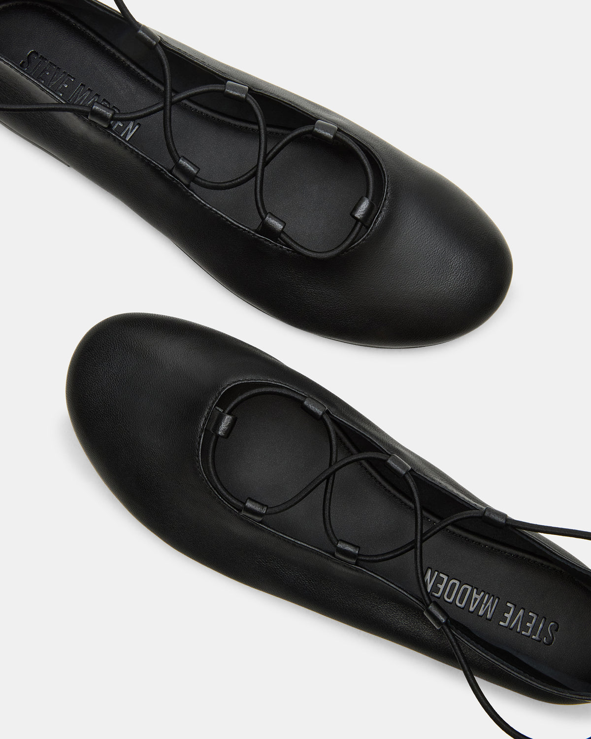 BOMBSHELL Black Leather Ballet Women's Flat - Steve Madden