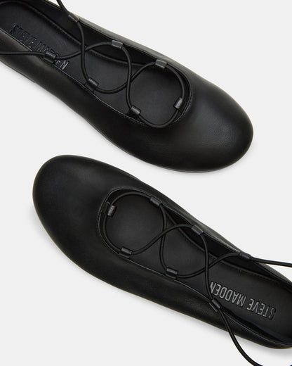 BOMBSHELL Black Leather Ballet Women's Flat - Steve Madden