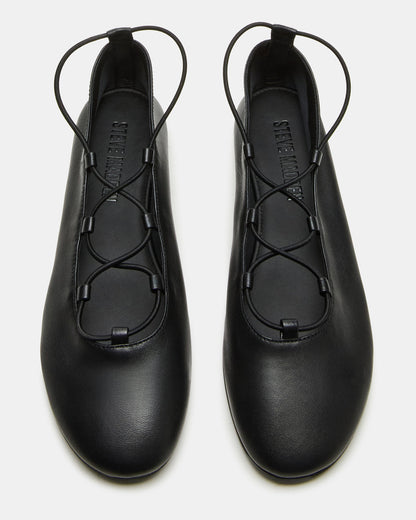 BOMBSHELL Black Leather Ballet Women's Flat - Steve Madden