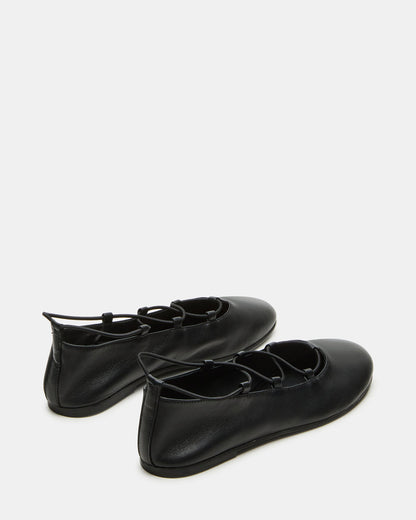 BOMBSHELL Black Leather Ballet Women's Flat - Steve Madden