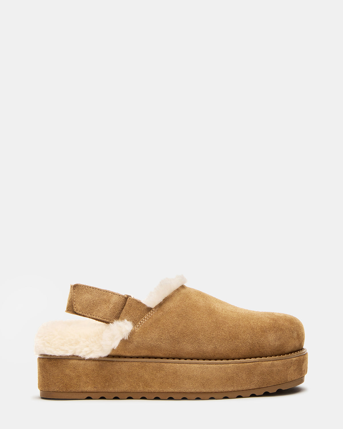 MELLOW Faux Fur Cognac Suede Women's Slingback Platform Clog - Steve Madden