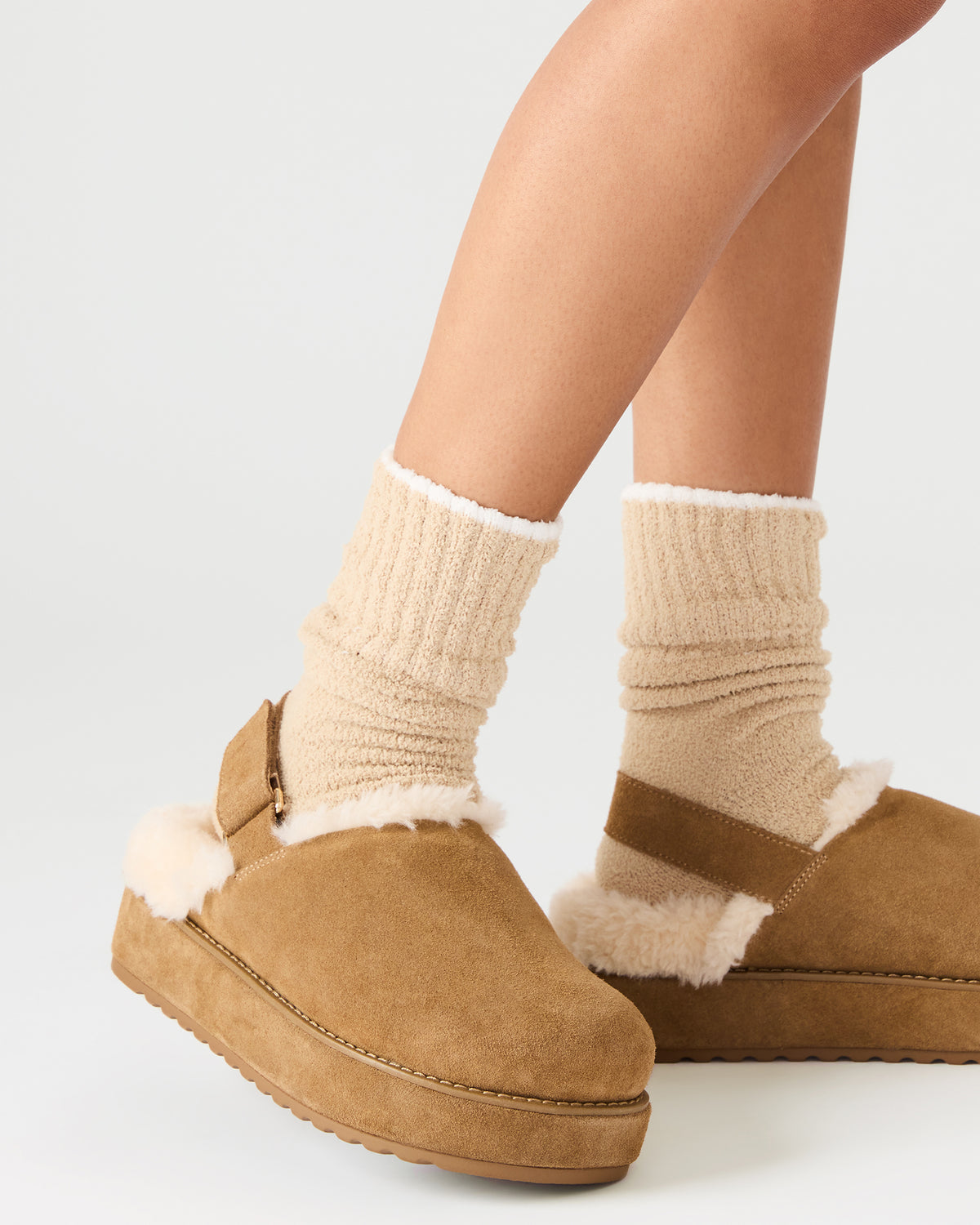 MELLOW Faux Fur Cognac Suede Women's Slingback Platform Clog - Steve Madden
