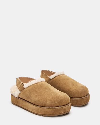 MELLOW Faux Fur Cognac Suede Women's Slingback Platform Clog - Steve Madden