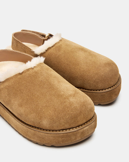 MELLOW Faux Fur Cognac Suede Women's Slingback Platform Clog - Steve Madden