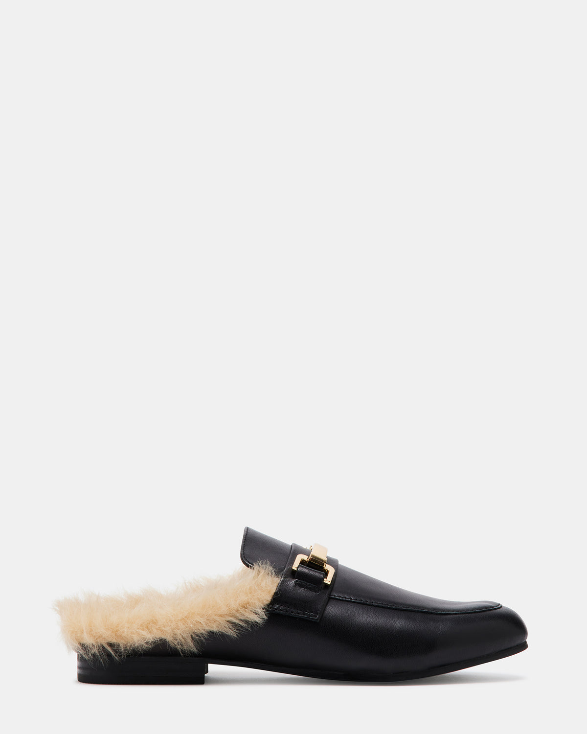 KHLOE Black Leather Women's Faux Fur Mule - Steve Madden