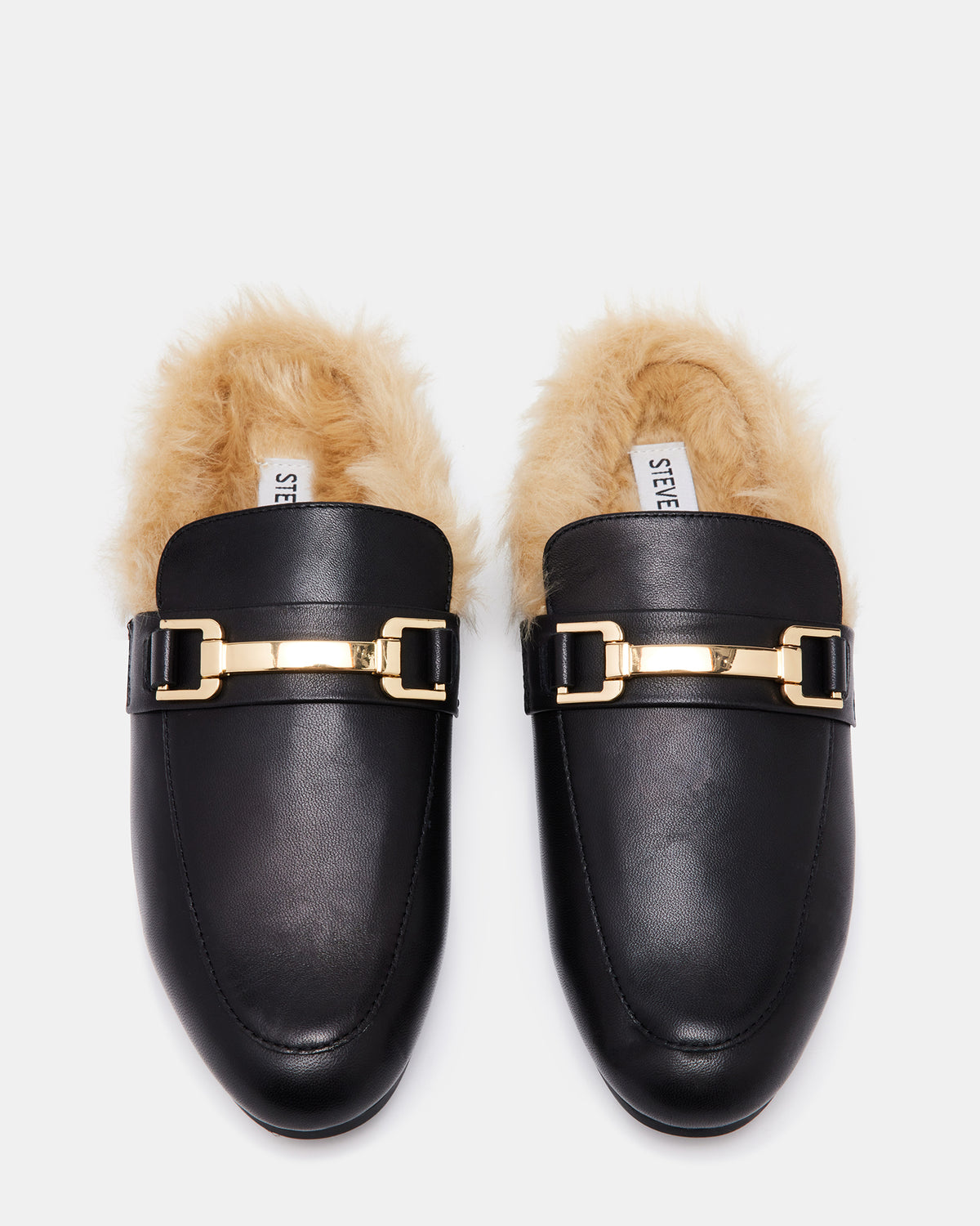 KHLOE Black Leather Women's Faux Fur Mule - Steve Madden