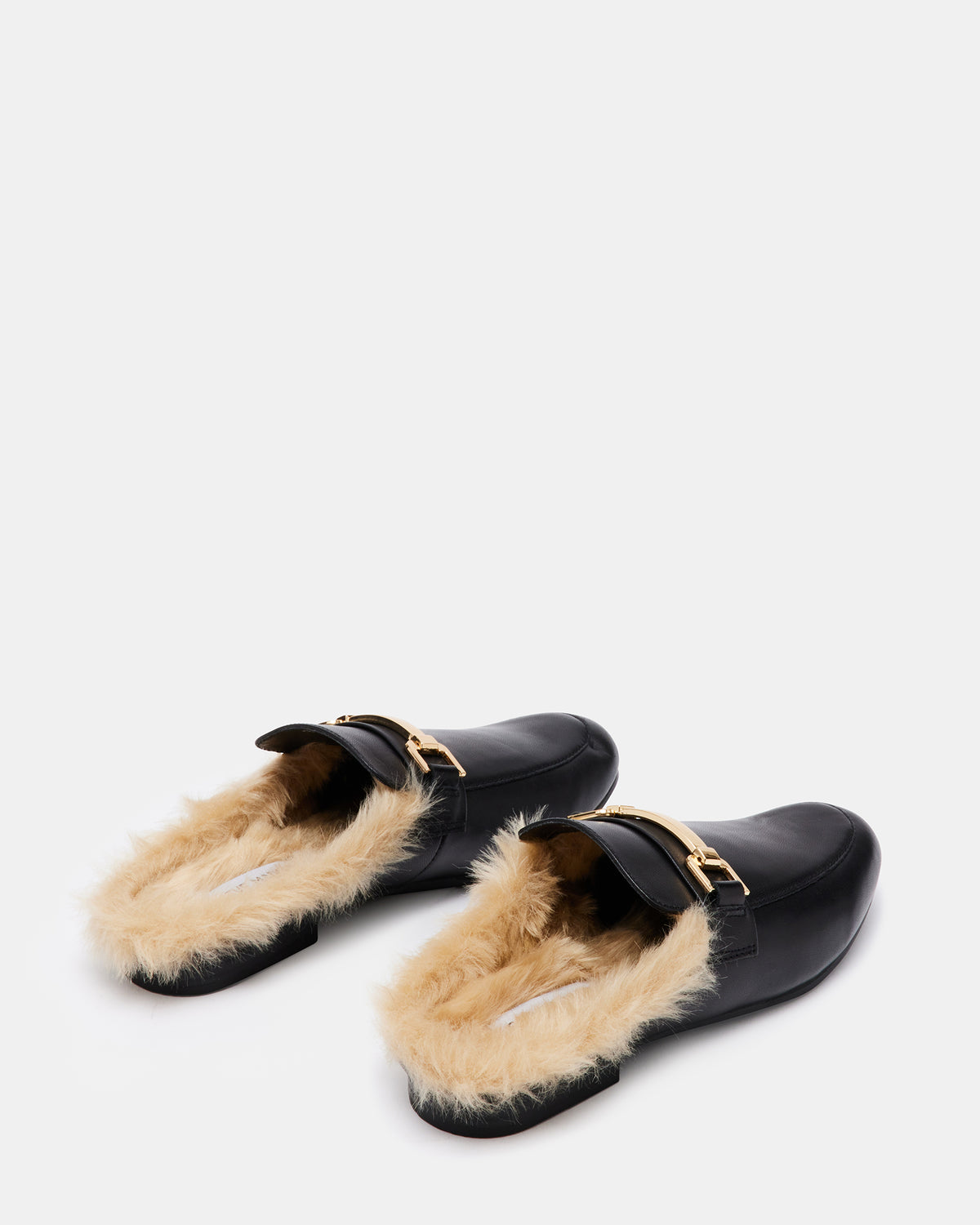 KHLOE Black Leather Women's Faux Fur Mule - Steve Madden