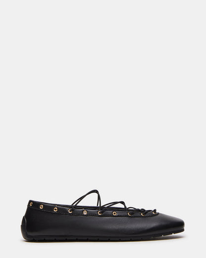 POINTE Black Leather Women's Ballet Square-Toe Flat - Steve Madden