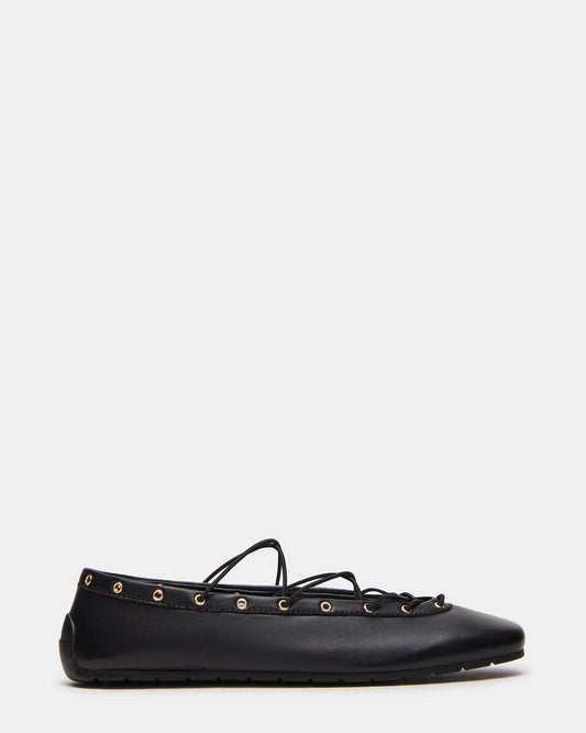 POINTE Black Leather Women's Ballet Square-Toe Flat - Steve Madden