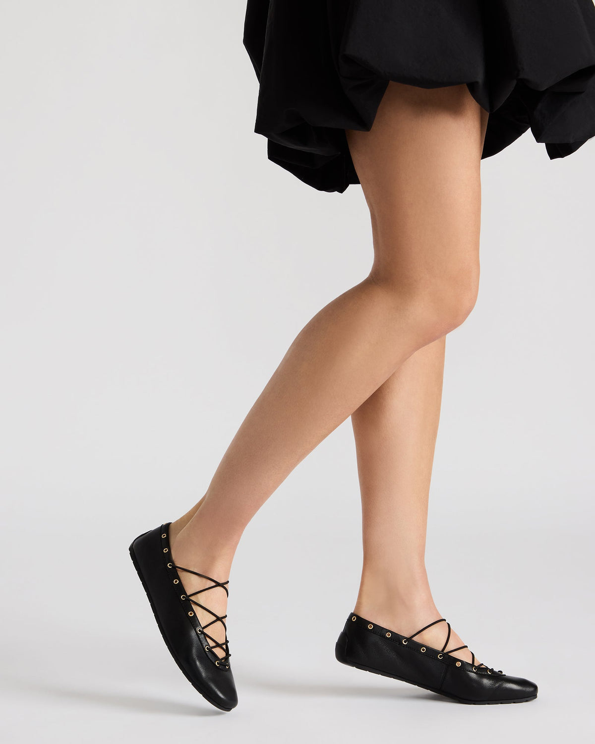 POINTE Black Leather Women's Ballet Square-Toe Flat - Steve Madden
